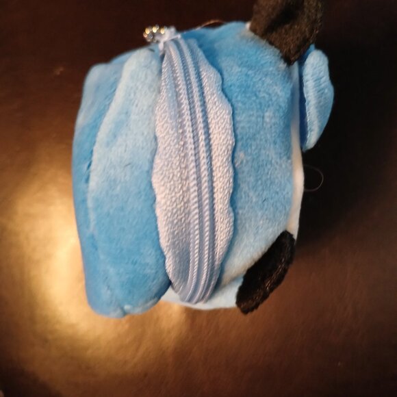 BLUE Fur PANDA Bear Coin Purse STITCHED Eyes Nose 3D Black ears Bow - Picture 6 of 6